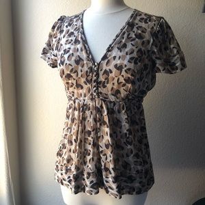 BCBGMaxAzria Brown Leaf Print Blouse